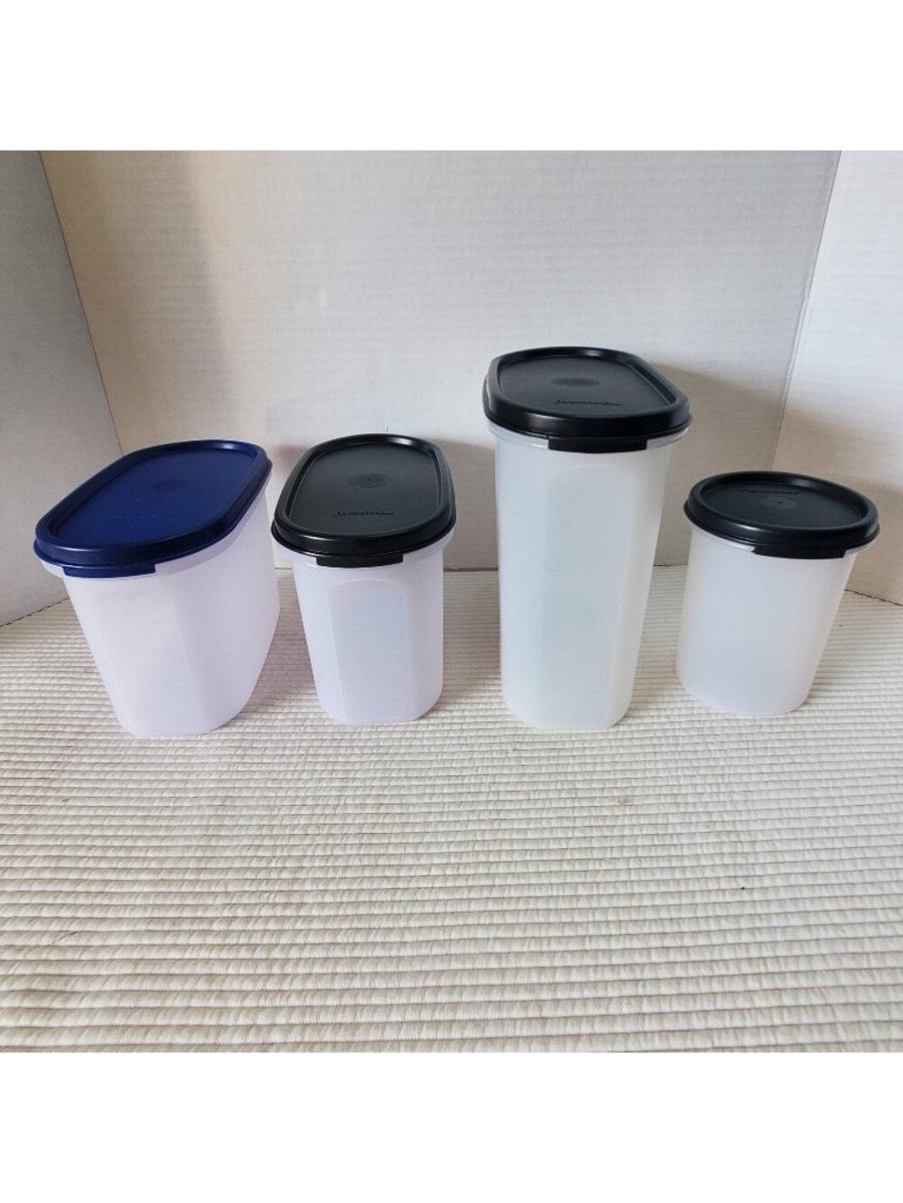 4 Tupperware Modular Mates Containers New Stackable Black Blue 1.1L 1.7L 15oz